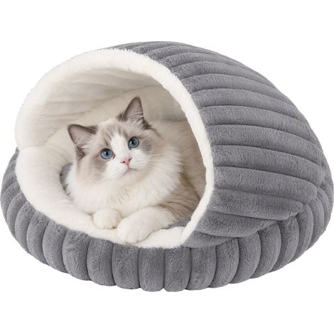 PawHut Cuccia per Gatti Rotondo Semichiuso in Peluche, 50x50x32 cm, Grigio (1/5)