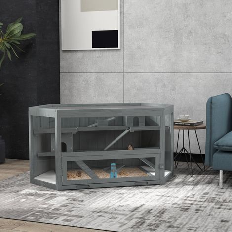 Jaula para hámster, 3 niveles, bandeja extraíble, madera/metal, 115x60x55 cm