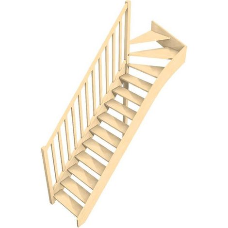 Levigne – Escalier quart tournant haut sapin massif 280 cm – 13 marches – Hauteur de marche 20 cm – Encombrement 287 cm – Trémie 85x287 cm minimum