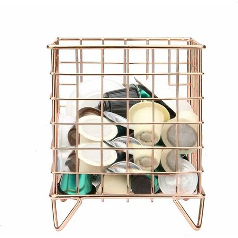 DEESSE SHOP - Support de cage à dosettes de café Compatible avec Nespresso et Tassimo Panier en fil métallique Stockage de capsules Décor Géométrique (Or Rose) (1/5)