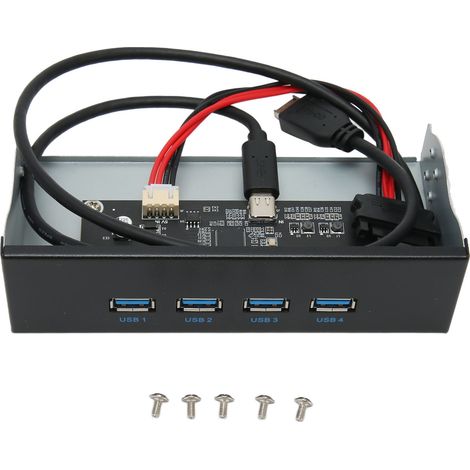 Hub USB 3.2 en façade 5,25 pouces, 4 ports, 10 Gbit/s stable, Plug and Play, lecteur optique, panneau avant pour carte mère de bureau, 4 ports USB Type E (1/5)