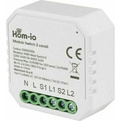 HOM-IO modulo dual switch  da incasso 10A 2 canali wifi domotica smart 559593056