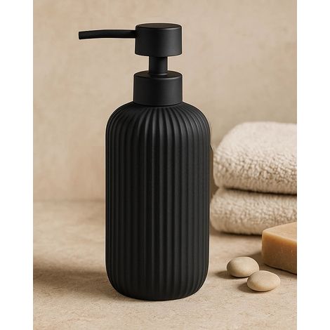 Exagonshop Dispenser portasapone da appoggio in ceramica nero