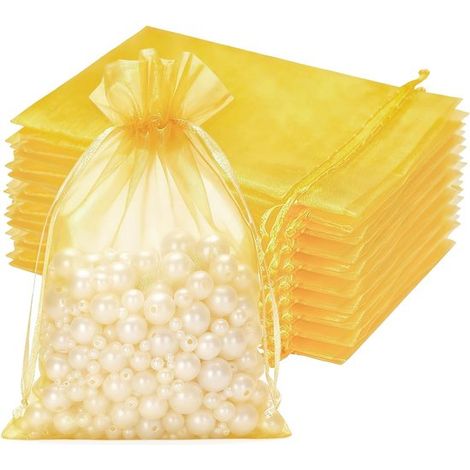 Organzabeutel goldfarben, 50 Stück, 13 x 18 cm, Kordelzug, Hochzeit, Süßigkeiten, Schmuck. (1/5)