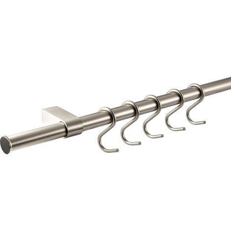 1 set di staffe per binario da cucina effetto acciaio inox (900 mm) con 5 ganci a S per utensili da cucina (1/5)