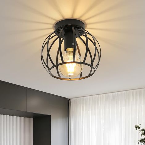 Plafonnier industriel rétro, plafonnier design cage rétro, plafonnier en métal avec source lumineuse LED tricolore (lumière blanche chaude (1/5)