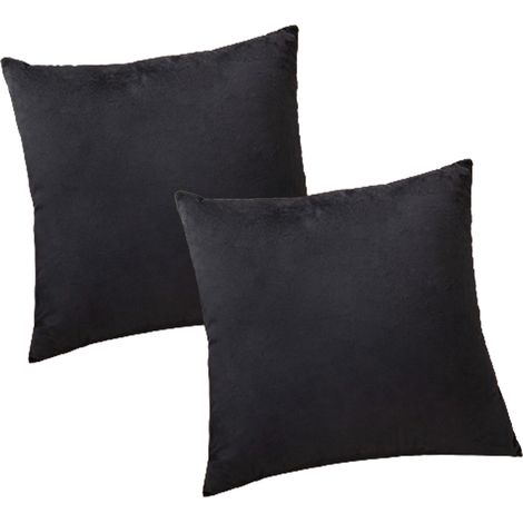 Lot de 2 housses de coussin carrées décoratives en velours noir, douces et unies, pour canapé, chambre ou extérieur, 30 x 30 cm. (1/5)