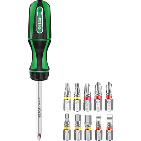 DOLASO Bit-Set, 10-in-1-Ratschenschraubendreher-Set mit 10 Stück S2-Bits, 48T-Aluminiumschaft, 20 Nm (1/5)