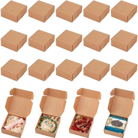 50 x Kraft Paper Gift Boxes with Lids 7 x 7 x 3 cm Small Jewellery Candy Boxes for Weddings, Festivals, Engagement Earrings, Ring (1/5)