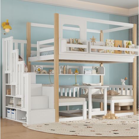 Bett Etagenbett Aufbewahrung Klapptisch 90x200 HAVRYA (1/5)
