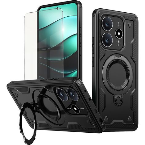 Funda para Xiaomi Redmi Note 14 5G, Military MagSafe, negra + cristal 9H