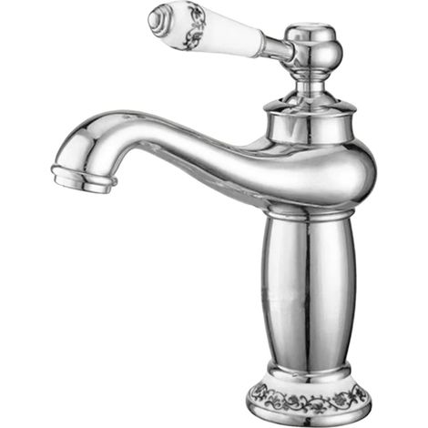 Robinet de salle de bain rétro chromé en laiton massif, mitigeur eau chaude/eau froide à poignée unique pour lavabo (1/5)