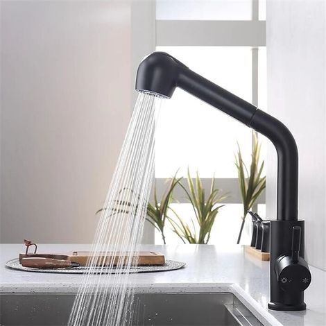 Robinet de Cuisine avec Douchette Extractible Mitigeur de Cuisine 2 Jets au Choix Robinet Evier Cuisine en Acier inoxydable Noir (1/4)