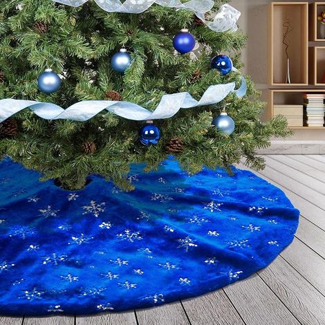78cm Jupe de Sapin de Noël Bleu Peluche avec Argent Flocons de Neige Paillette Couvre-pied de Sapin Fourrure Briller Jupe d'arbre de Noël Tapis pour Sapin de Noel Décoration (Bleu, 30pouces) (1/5)