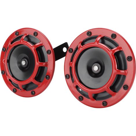 12V Paire de Klaxons Rouges Compacts Super Ton Puissant 139‑170DB Universel pour Moto Voiture (1/5)