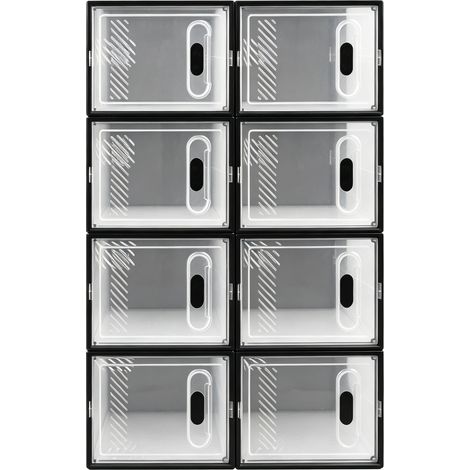 Boîtes à chaussures empilables en plastique transparent noir, lot de 8 (1/5)