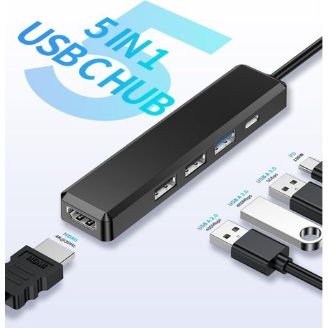 Hub USB-C multifonctionnel 5 en 1, charge rapide PD 100 W, station d'extension haute définition HDMI 4K, compatible avec MacBook Pro/Air et iPhone (1/5)