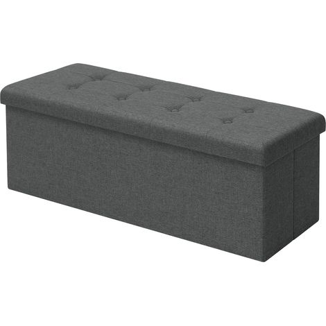 WOLTU Taburete con Compartimento Plegable Caja de Almacenamiento con cofres Tapa extraíble Asiento tapizado de Lino 110x37.5x38 CM Gris Oscuro