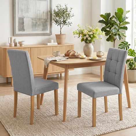 2 chaises de cuisine contemporaines, lot de 2 sièges repas avec assise capitonnée en tissu imitation lin, gris clair (1/5)