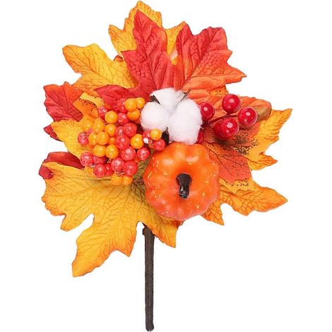 Set mit 3 künstlichen Kürbiszweigen in Form von Ahornzweigen und Baumwollbeeren für Halloween (1/4)