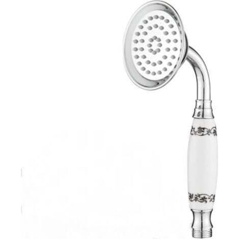 Pommeau de douche classique, douchette à main style téléphone traditionnel, poignée en céramique rétro, douchette à main chromée victorienne (céramique à motifs) (1/4)