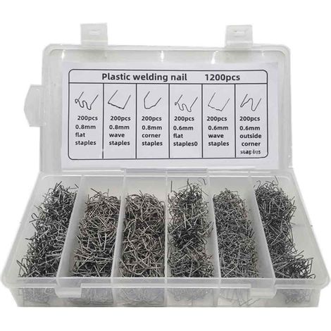 Caja de 1200 clavos de soldadura de plástico para reparación de parachoques de automóviles Mind Hot Staples, adecuados para reparación de alambre de soldadura para automóviles.