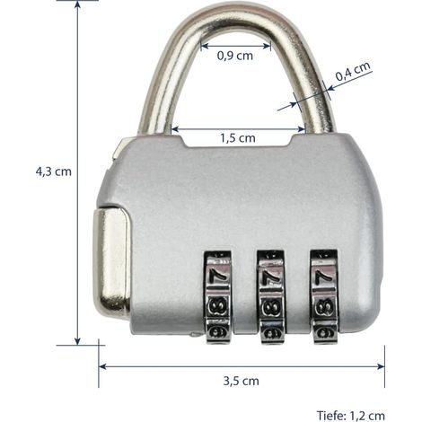 Lucchetto decorativo vintage con combinazione 3 cifre 4,3 x 3,5 x 1,2 cm Argento (1/4)