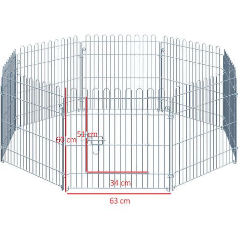 Clôture pliante pour chien en 8 parties. 63 x 60 cm. avec 1 portillon et cadre en acier. couleur argent. idéale pour jardin et terrasse. (1/5)