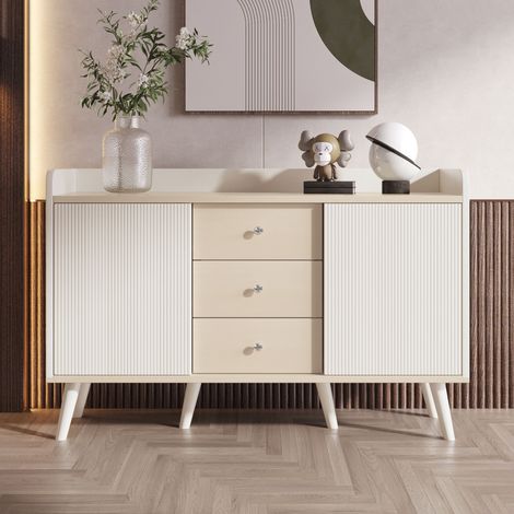 Buffet 2 portes coulissantes 3D + 3 tiroirs blanc et crème (1/5)