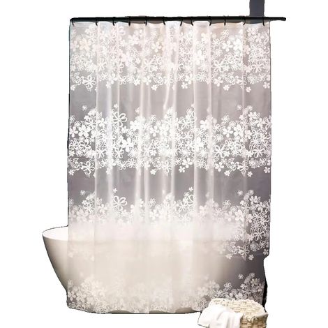 Cortina de ducha con diseño floral, impermeable y resistente al moho, con estampado de flores de vid blancas, 200 x 200 cm. (1/2)
