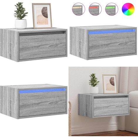 vidaXL Wand-Nachttisch mit LED-Leuchten Grau Sonoma (1/5)
