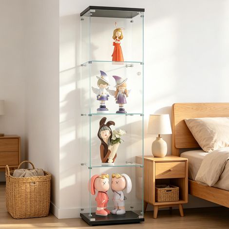 Vitrine à quatre niveaux – Vitrine multifonctionnelle – Verre trempé – Noire – Anti-basculement (1/4)