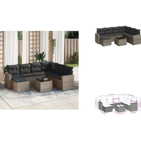 8-tlg. Garten-Sofagarnitur mit Kissen Grau Poly Rattan - Gartenmöbel Set - PE-Rattan Möbel - Outdoor Sofa - Esstisch Set - Lounge Set (1/3)