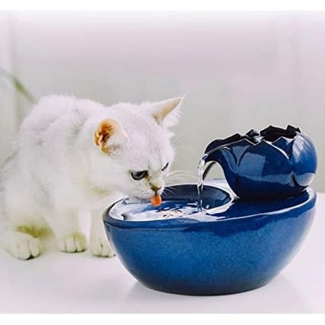 Fontana per gatti in ceramica, fontanella per bere in ceramica, fontana da interno, 16,7 x 20,6 x 13,8 cm, blu (1/5)