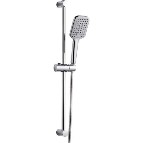 Ensemble de douche avec barre 70cm, 3 jets, pommeau carré chromé, économie d'eau (1/5)