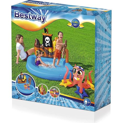 TrAdE Shop Traesio - Piscina Gonfiabile Area Di Gioco Per Bambini Pirati Mare Piscina Acqua 140x130cm - (1/5)