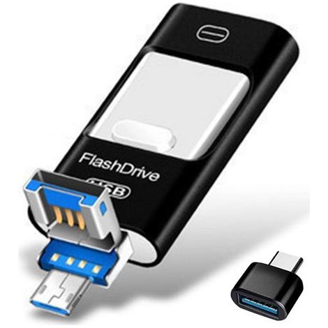 Chiavetta USB 4 in 1 - Design multi-interfaccia, compatibile con telefoni cellulari, tablet e computer - 128 GB di memoria portatile (nera)