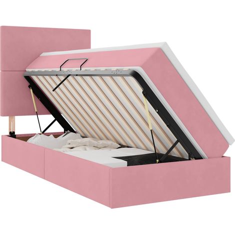 Storage Bed with Mattress with Mattress Pink 90 x 190 cm Velvet vidaXL