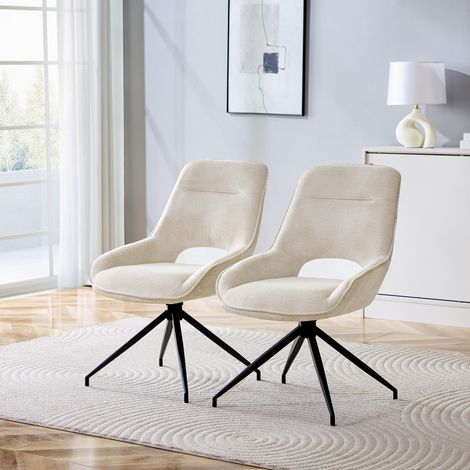[Lot de 2] Chaise de salle à manger pivotante à 360° avec revêtement en tissu blanc noir tissu blanc modernes. (1/5)