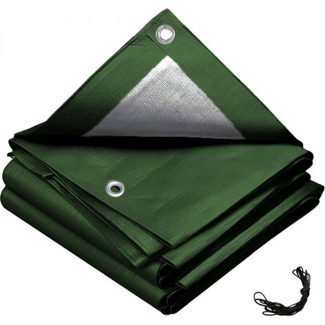 Lona impermeable reversible universal para exteriores con ojales - 150 g - Gris y verde - 2 x 3 m -