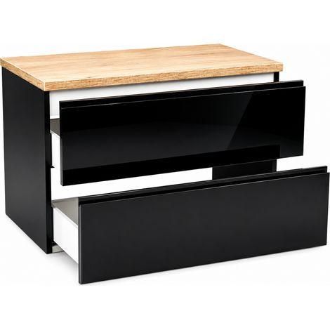 Mobiletto da bagno 80x50 cm, nero lucido, sospeso, con piano Modus (1/5)