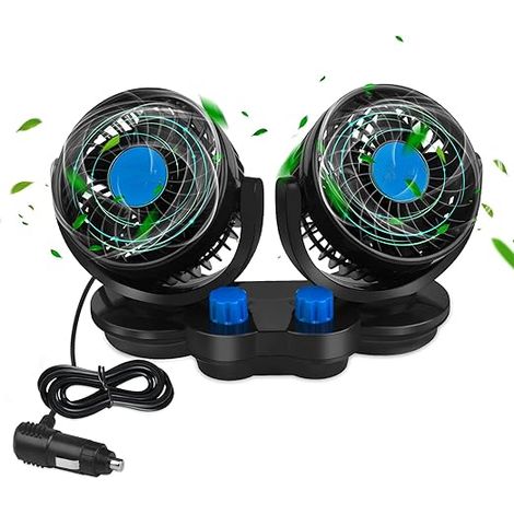 Ventilateur Voiture 12V, Ventilateur Voiture de Voiture électrique avec Double tête Réglable à 360 Degrés, Ventilateurs de Refroidissement Silencieux pour SUV, Véhicules 2025 Nouveau