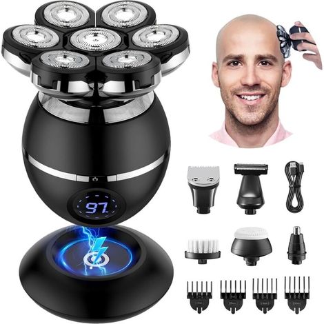 Rasoir Tete Chauve Homme, 7D Rasoir Électrique Homme- 6 en 1 Tondeuse Crane Chauve- Humide (1/5)