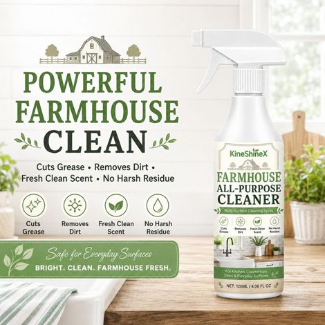 KineShineX Farmhouse Reinigungsspray 120 ml für Küchenarbeitsplatten, Spülbecken, Waschbecken im Badezimmer, Schränke und die tägliche Reinigung (1/4)