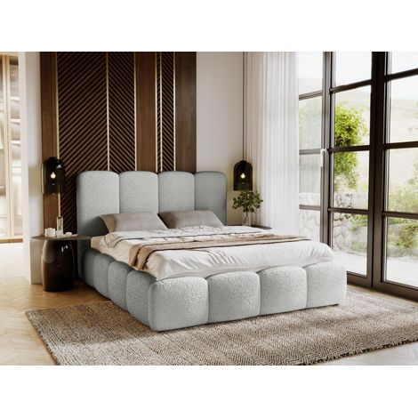 Lit rembourré avec rangement 120x200 bouclé gris Galli (1/5)