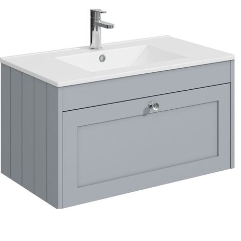 Balterley Butterton 800mm Wall Hung 1 Drawer Unit with Minimalist Basin 1 Tap Hole - Satin Grey (1/4)