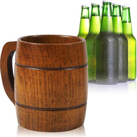 350 ml Vintage-Bierkrug aus Holz mit Henkel, großes Fassungsvermögen (1/3)