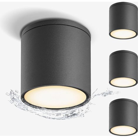 Spots De Plafond GU10,Spot En Saillie,35W,éTanche IP65 Plafonnier En Aluminium Plafonnier Spot,Rond,Lot de 4,Anthracite (Ampoule non incluse) (1/5)