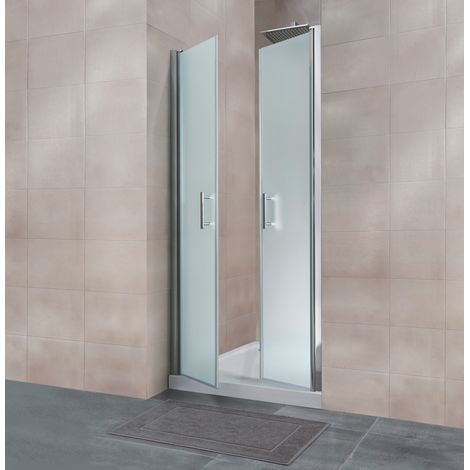 Portes de douche battantes, verre 5 mm anticalcaire, verre sablé, profilé aspect chromé, Reverso, Schulte, 70 x 195 cm (1/3)