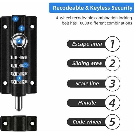 Verrou de Porte à Code, Yideng 4 roues recodables Verrouillage Portail Résistant à l'eau Combinaison sans Clé Serrure avec vis unidirectionnelles haute sécurité pour rs/granges (1/3)
